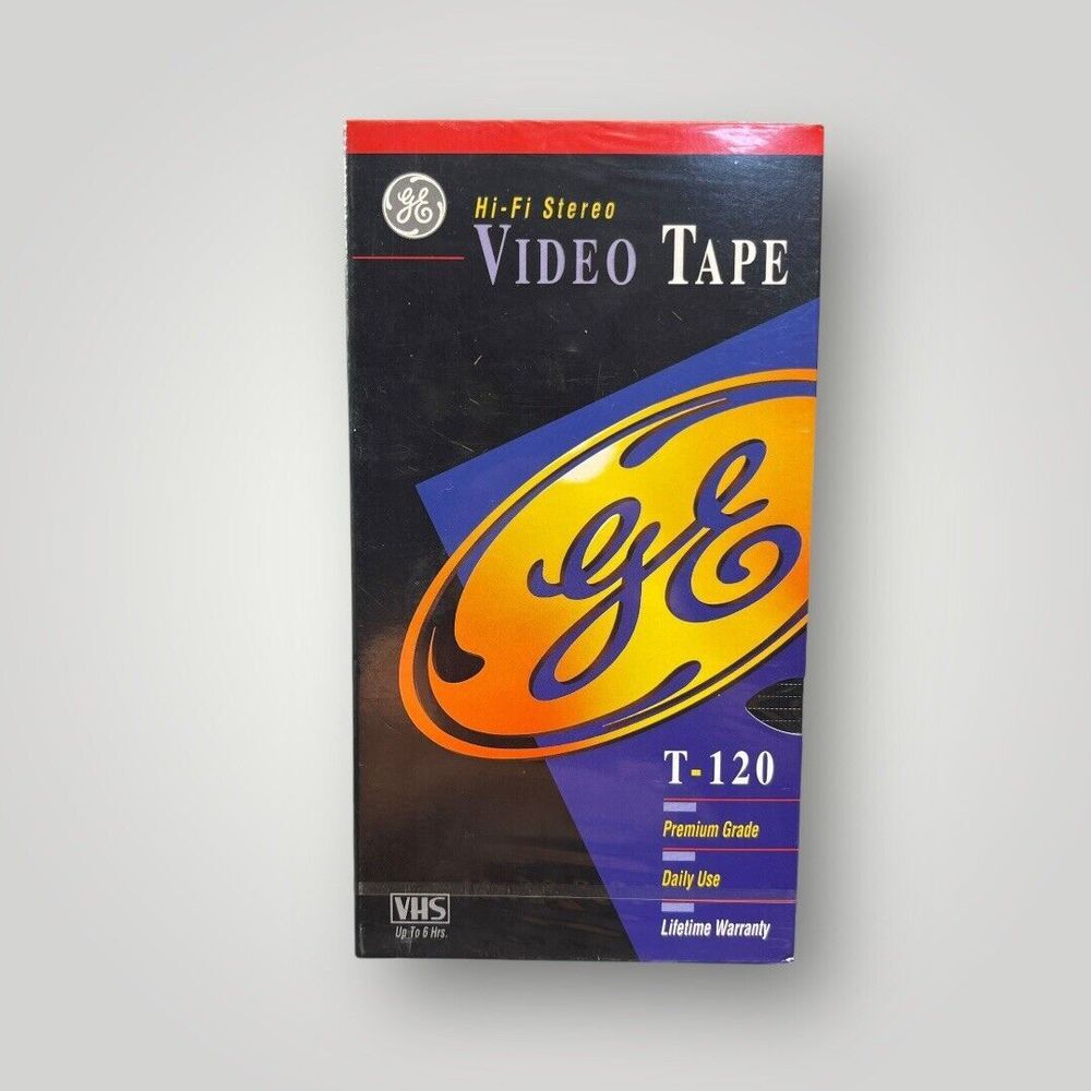 GE Hi-Fi Stereo T-120 VHS Movies Blank Video Tape 6‎ Hour Premium Vintage Sealed